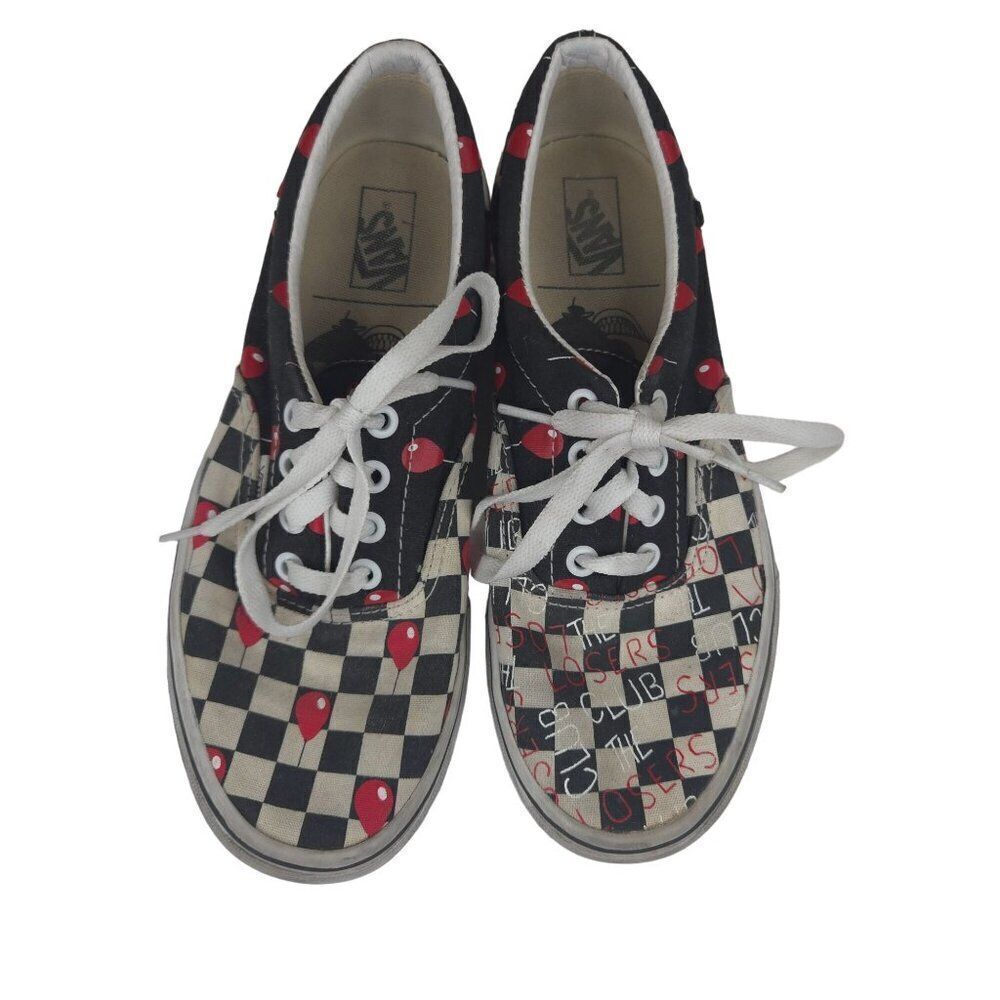 Vans It Losers Club Checkerboard Sneakers White Black Red  Womens 7.5 US Mens 6